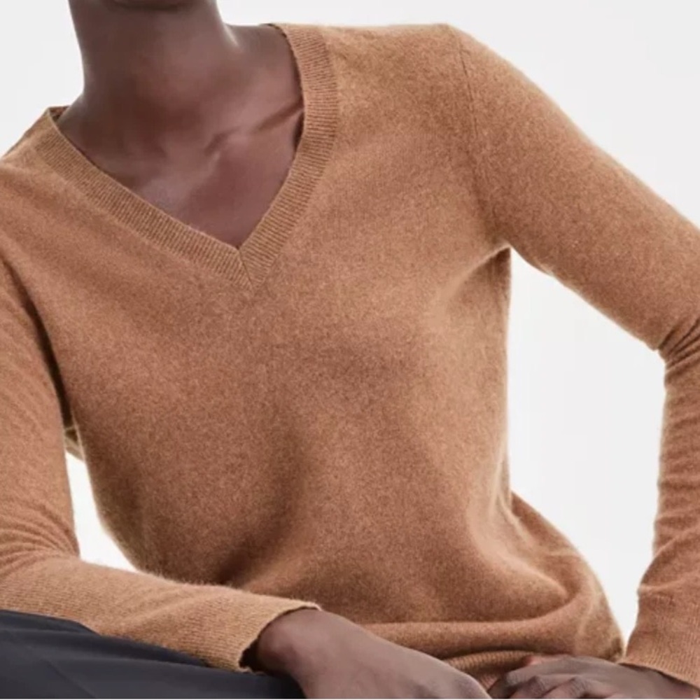 Ann Taylor Camel V-Neck Cashmere Sweater